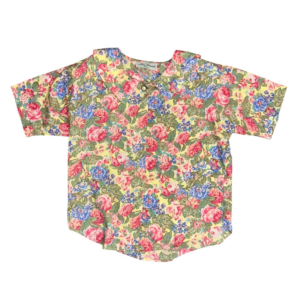 Vintage Floral‎ Blouse Yellow Pink Blue Peter Pan Collar SP cottage prairie